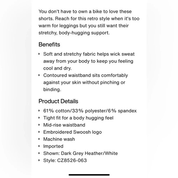 NWT Nike Tight For Mid Rise Short Length Bike Shorts Gray Size XS - Picture 4 of 6